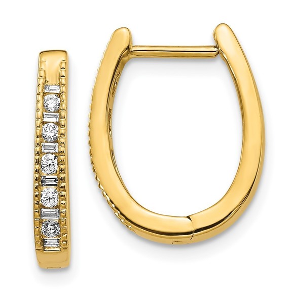 14k Yellow Gold Diamond Oval Hinged Hoop Earrings 16 L x 13 mm W